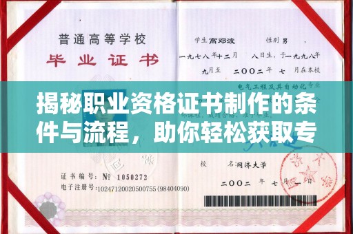 阳西揭秘职业资格证书制作的条件与流程，助你轻松获取专业认证